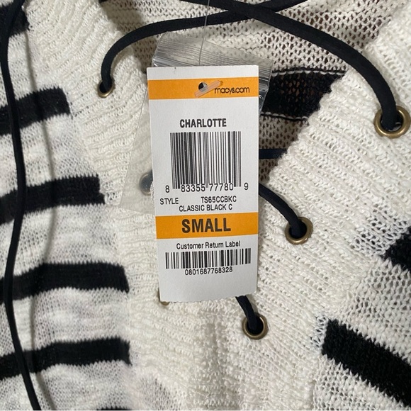 NWT American Rag Cie Black White Striped Long Sweater Tunic with Shoe Lace Neck - Picture 3 of 10